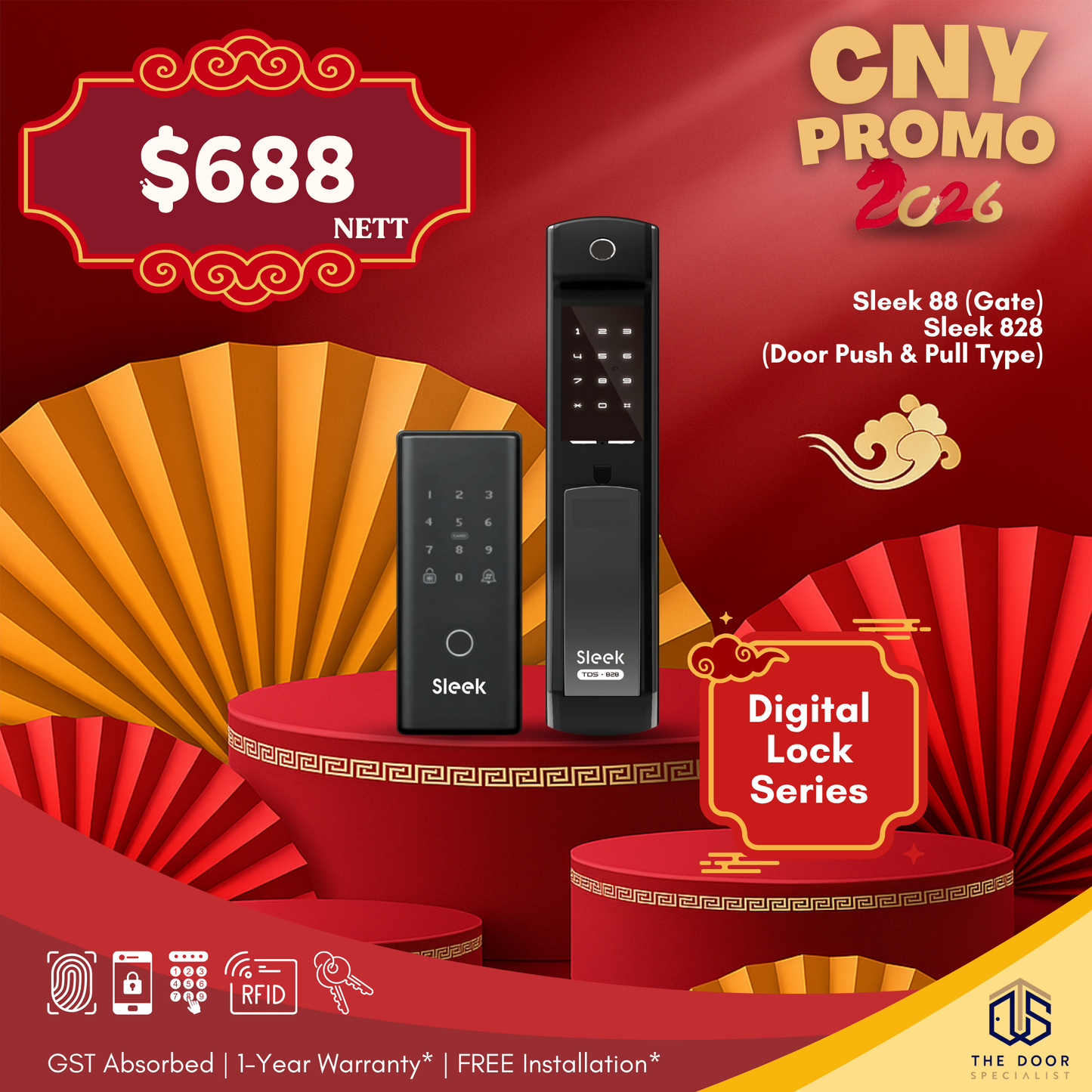 SLEEK 88 (Gate) + SLEEK 828 (Push & Pull) - Digital Lock Series [CNY Promo]