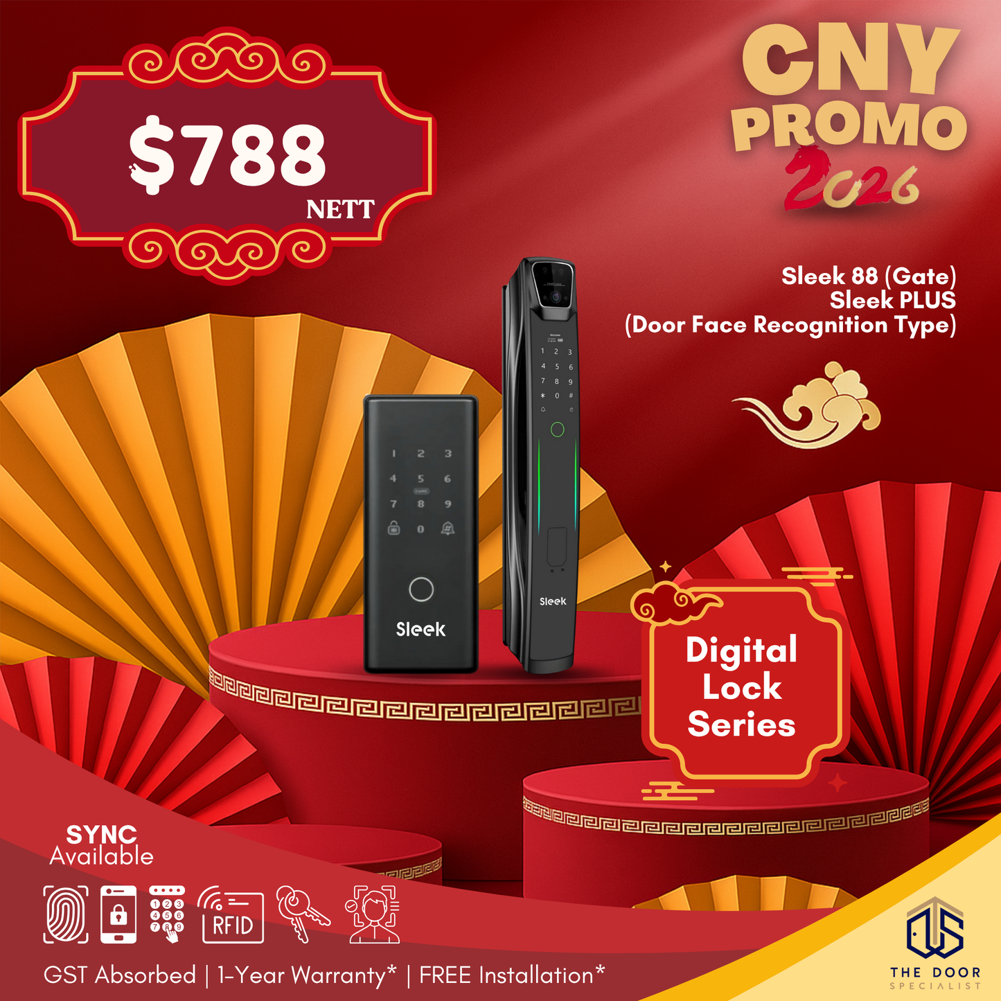SLEEK 88 (Gate) + SLEEK PLUS (Face Recognition) - Digital Lock Series [CNY Promo]
